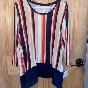 XL soft tee shirt material blouse Navy Tan White Orange